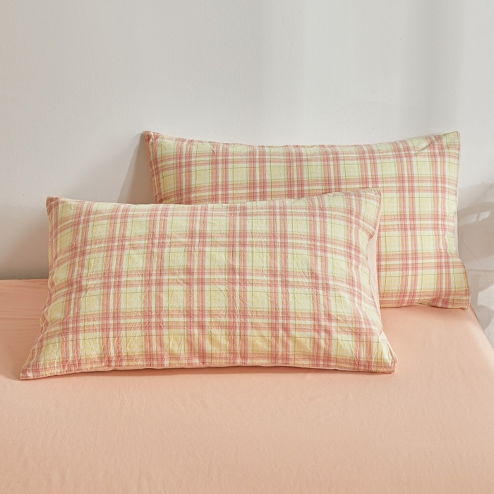 91家纺网 家纺一手货源 找家纺 爱屋及屋 2026新款无印风新疆棉花夏被夏凉被被子被芯 柠檬粉格