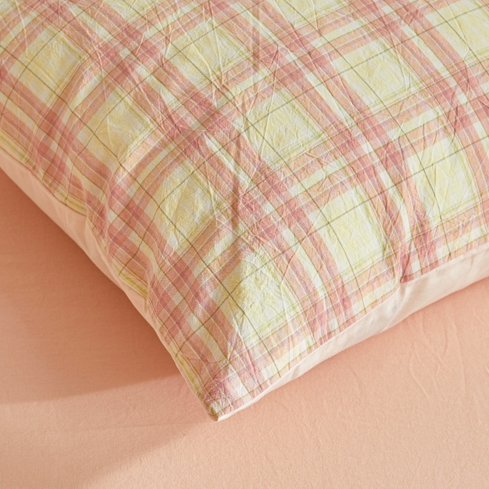 91家纺网 家纺一手货源 找家纺 爱屋及屋 2026新款无印风新疆棉花夏被夏凉被被子被芯 柠檬粉格