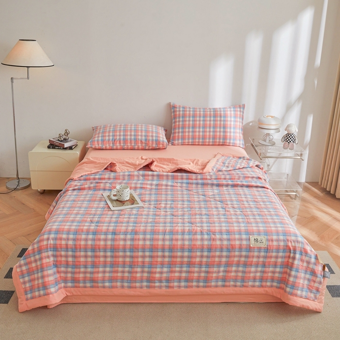 91家纺网 家纺一手货源 找家纺 爱屋及屋 2026新款无印风新疆棉花夏被夏凉被被子被芯 清新格