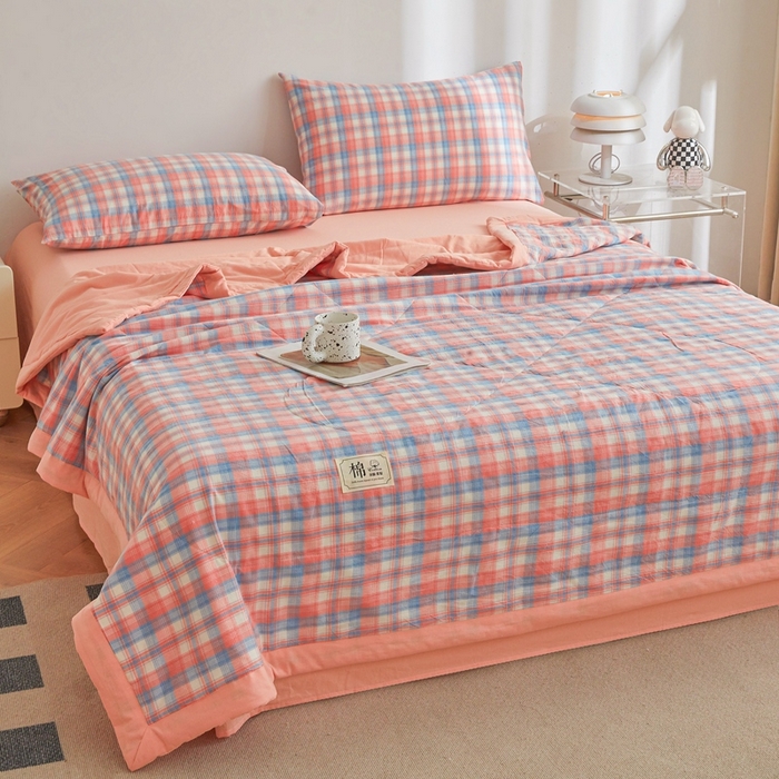 91家纺网 家纺一手货源 找家纺 爱屋及屋 2026新款无印风新疆棉花夏被夏凉被被子被芯 清新格