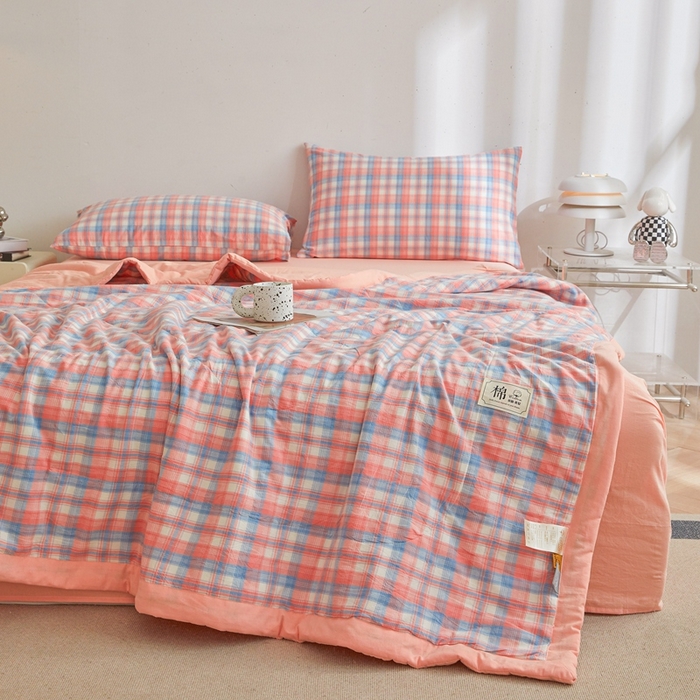 91家纺网 家纺一手货源 找家纺 爱屋及屋 2026新款无印风新疆棉花夏被夏凉被被子被芯 清新格