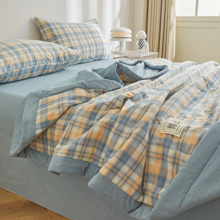 91家纺网 家纺一手货源 找家纺 爱屋及屋 2026新款无印风新疆棉花夏被夏凉被被子被芯 雅致格