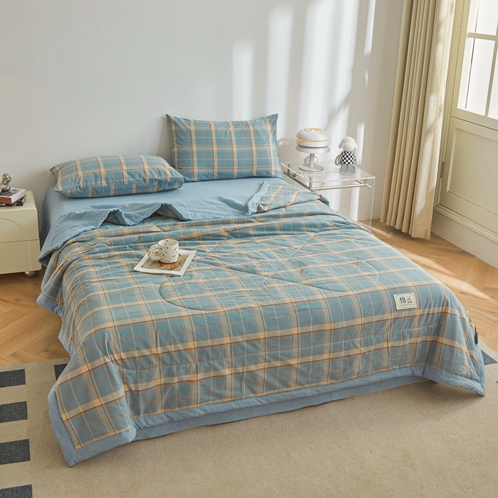 91家纺网 家纺一手货源 找家纺 爱屋及屋 2026新款无印风新疆棉花夏被夏凉被被子被芯 印象蓝