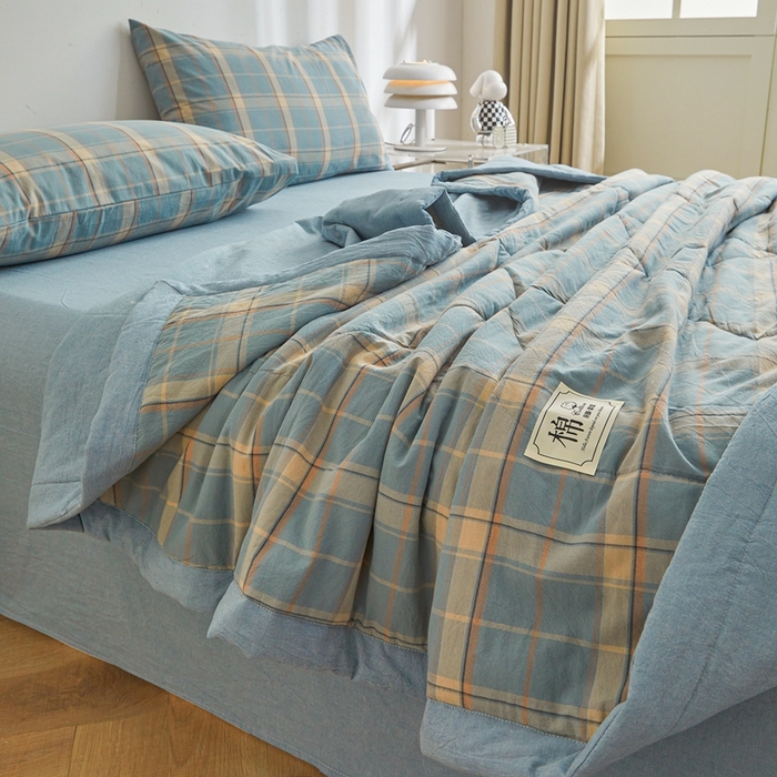 91家纺网 家纺一手货源 找家纺 爱屋及屋 2026新款无印风新疆棉花夏被夏凉被被子被芯 印象蓝