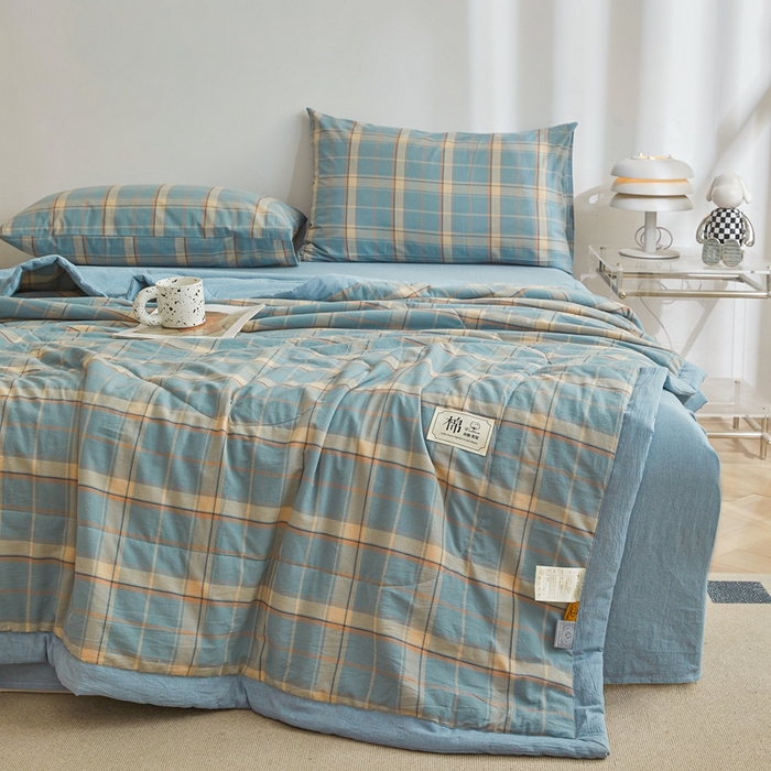 91家纺网 家纺一手货源 找家纺 爱屋及屋 2026新款无印风新疆棉花夏被夏凉被被子被芯 印象蓝