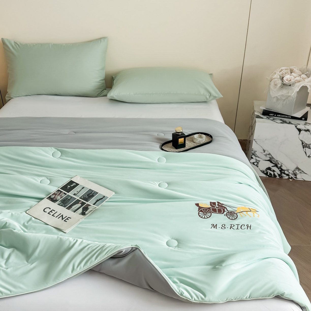 91家纺网 家纺一手货源 找家纺 遇见家居生活馆 2026新款凉感丝夏被夏凉被空调被-夏沫 夏沫-繁星蓝小马