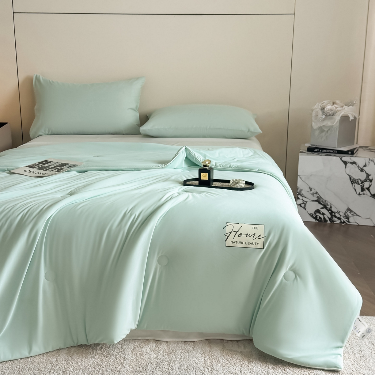 91家纺网 家纺一手货源 找家纺 遇见家居生活馆 2026新款凉感丝夏被夏凉被空调被-夏沫 夏沫-繁星蓝压花