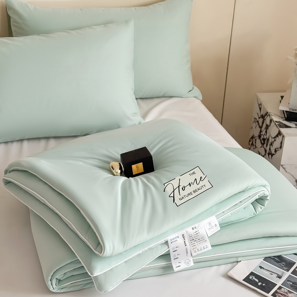 91家纺网 家纺一手货源 找家纺 遇见家居生活馆 2026新款凉感丝夏被夏凉被空调被-夏沫 夏沫-繁星蓝压花