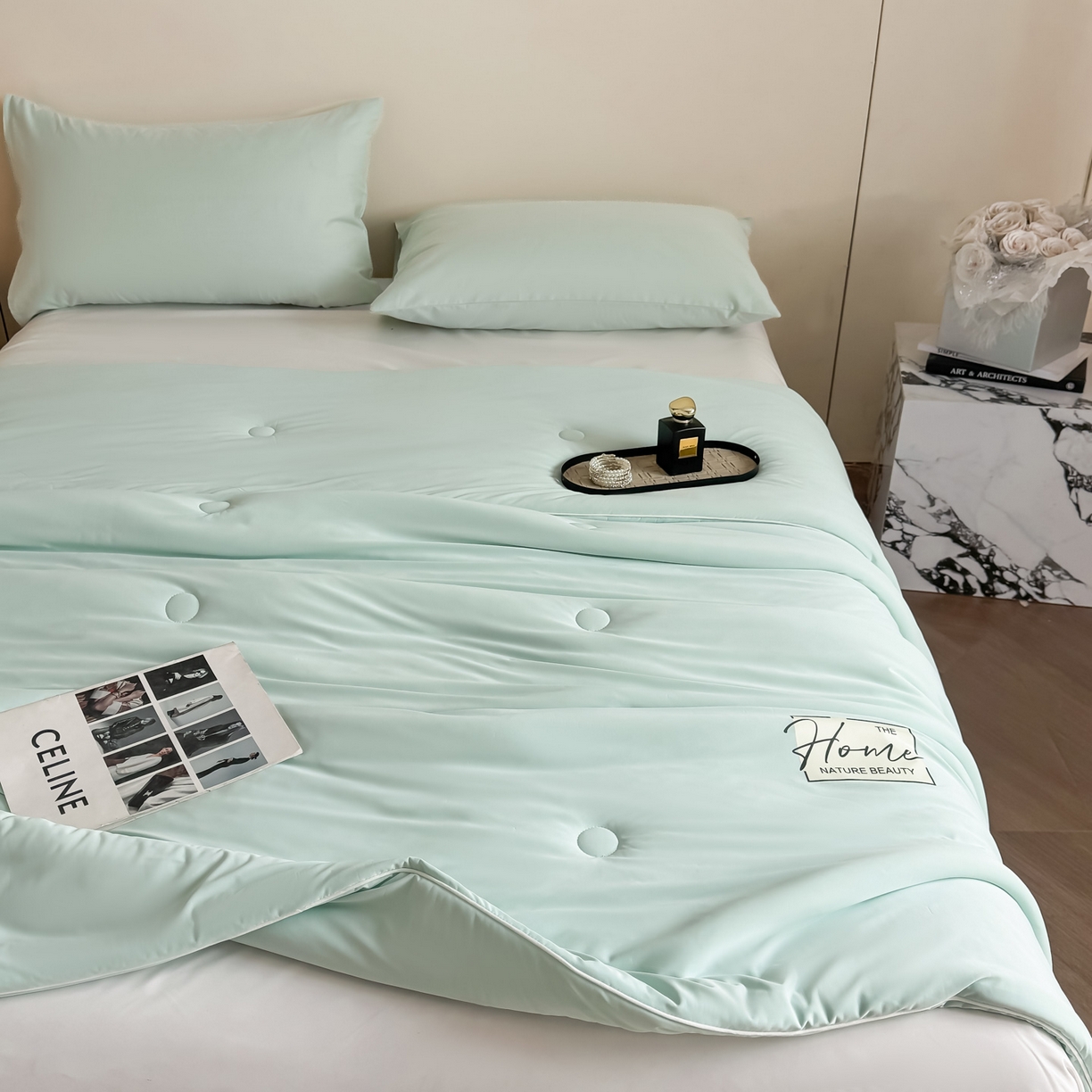 91家纺网 家纺一手货源 找家纺 遇见家居生活馆 2026新款凉感丝夏被夏凉被空调被-夏沫 夏沫-繁星蓝压花