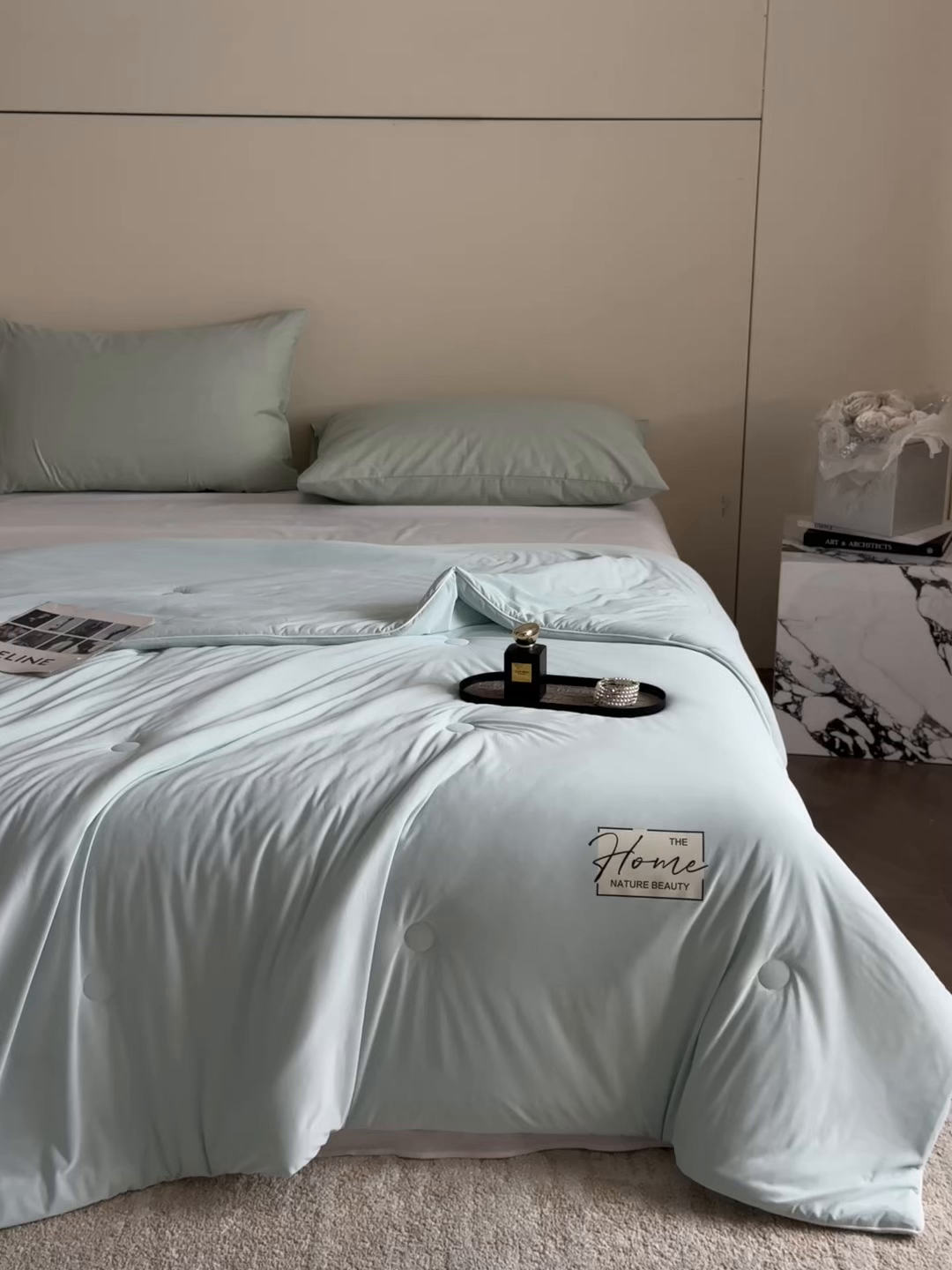 91家纺网 家纺一手货源 找家纺 遇见家居生活馆 2026新款凉感丝夏被夏凉被空调被-夏沫 夏沫-繁星蓝压花