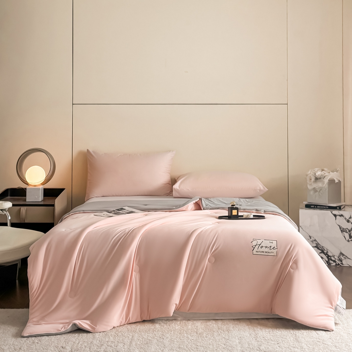 遇见家居生活馆 2026新款凉感丝夏被夏凉被空调被-夏沫 夏沫-嫩粉压花