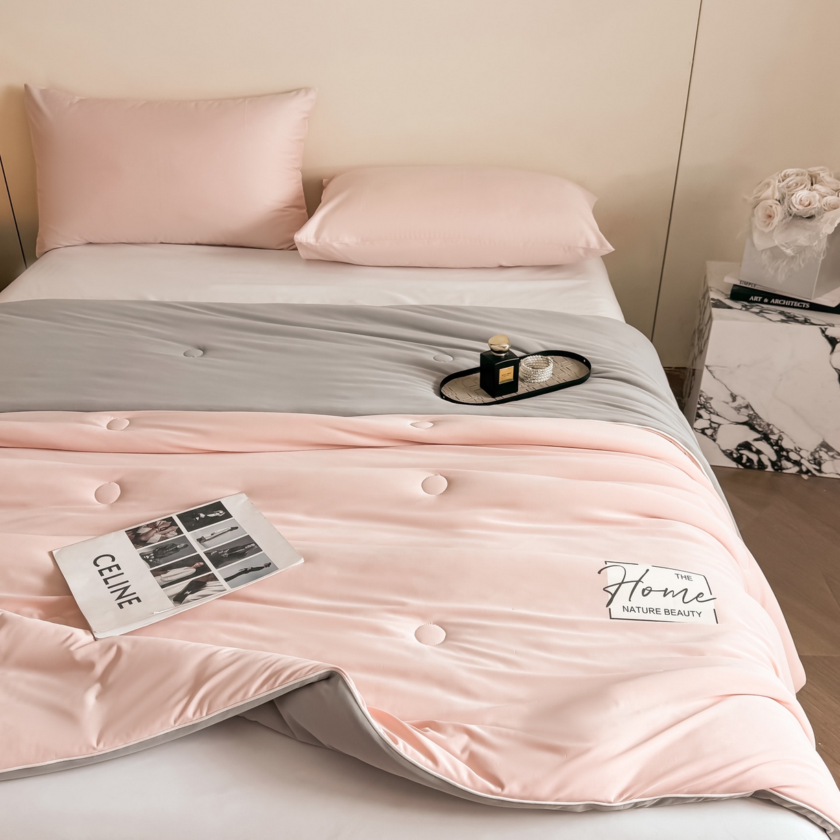 91家纺网 家纺一手货源 找家纺 遇见家居生活馆 2026新款凉感丝夏被夏凉被空调被-夏沫 夏沫-嫩粉压花