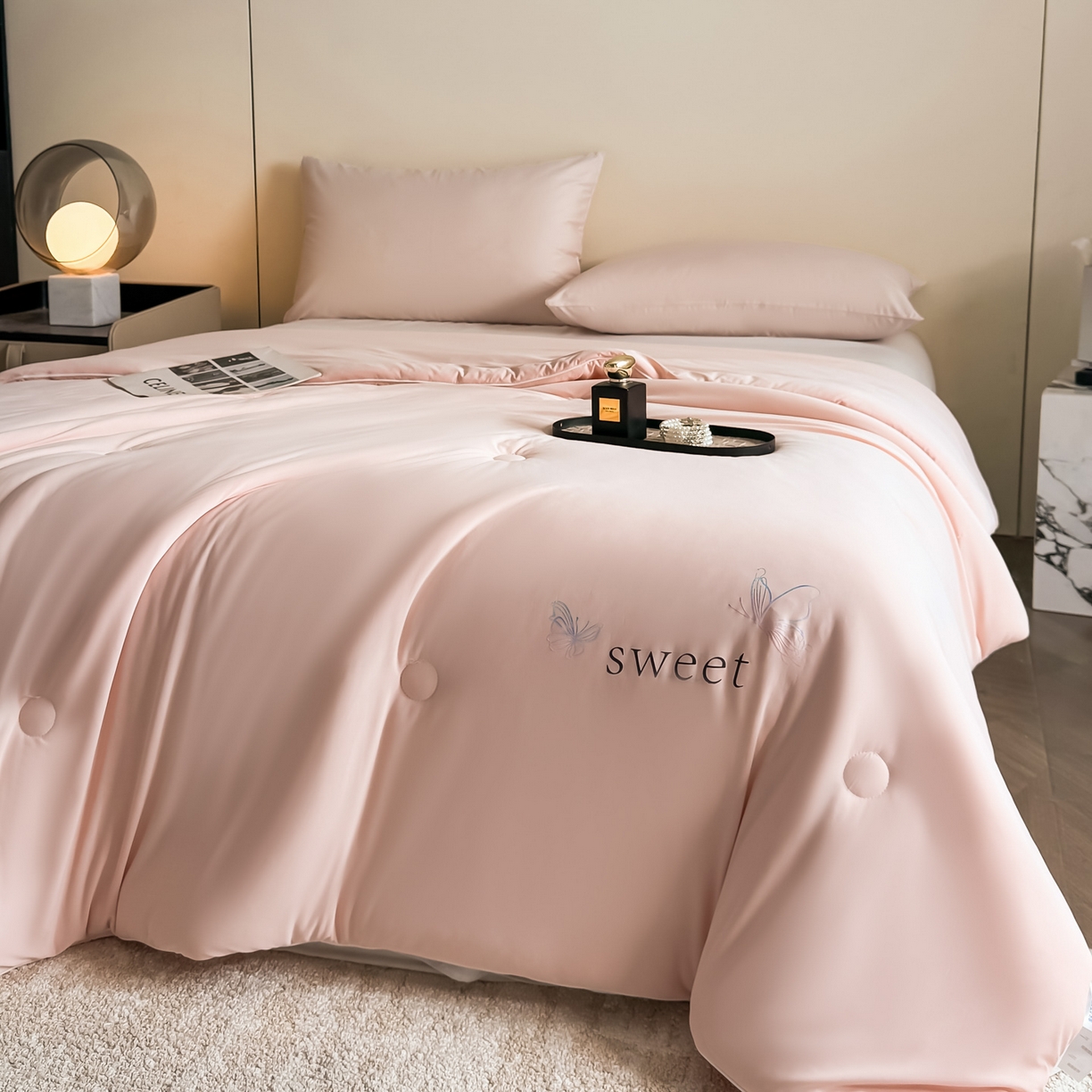 91家纺网 家纺一手货源 找家纺 遇见家居生活馆 2026新款凉感丝夏被夏凉被空调被-夏沫 夏沫-嫩粉蝴蝶