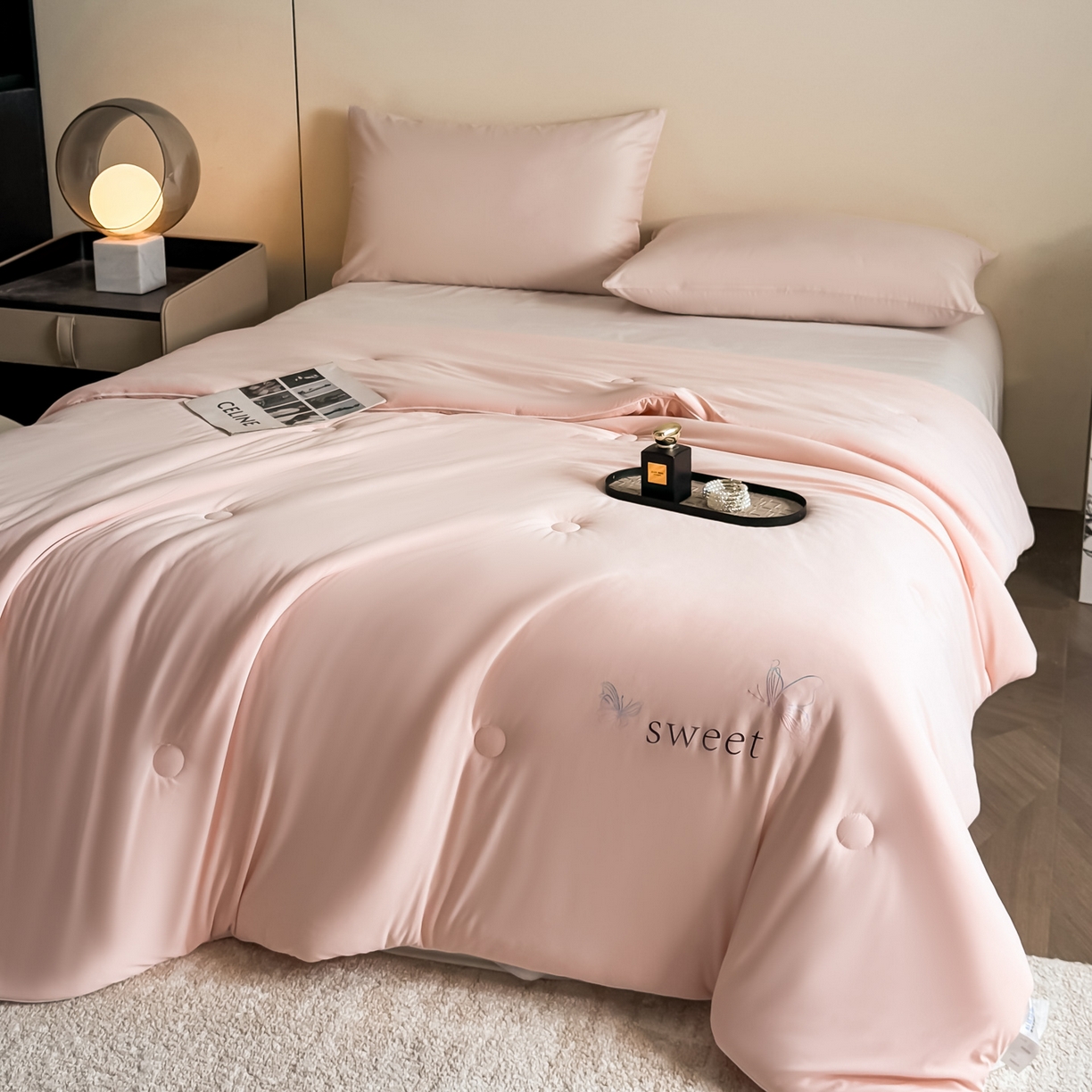 91家纺网 家纺一手货源 找家纺 遇见家居生活馆 2026新款凉感丝夏被夏凉被空调被-夏沫 夏沫-嫩粉蝴蝶