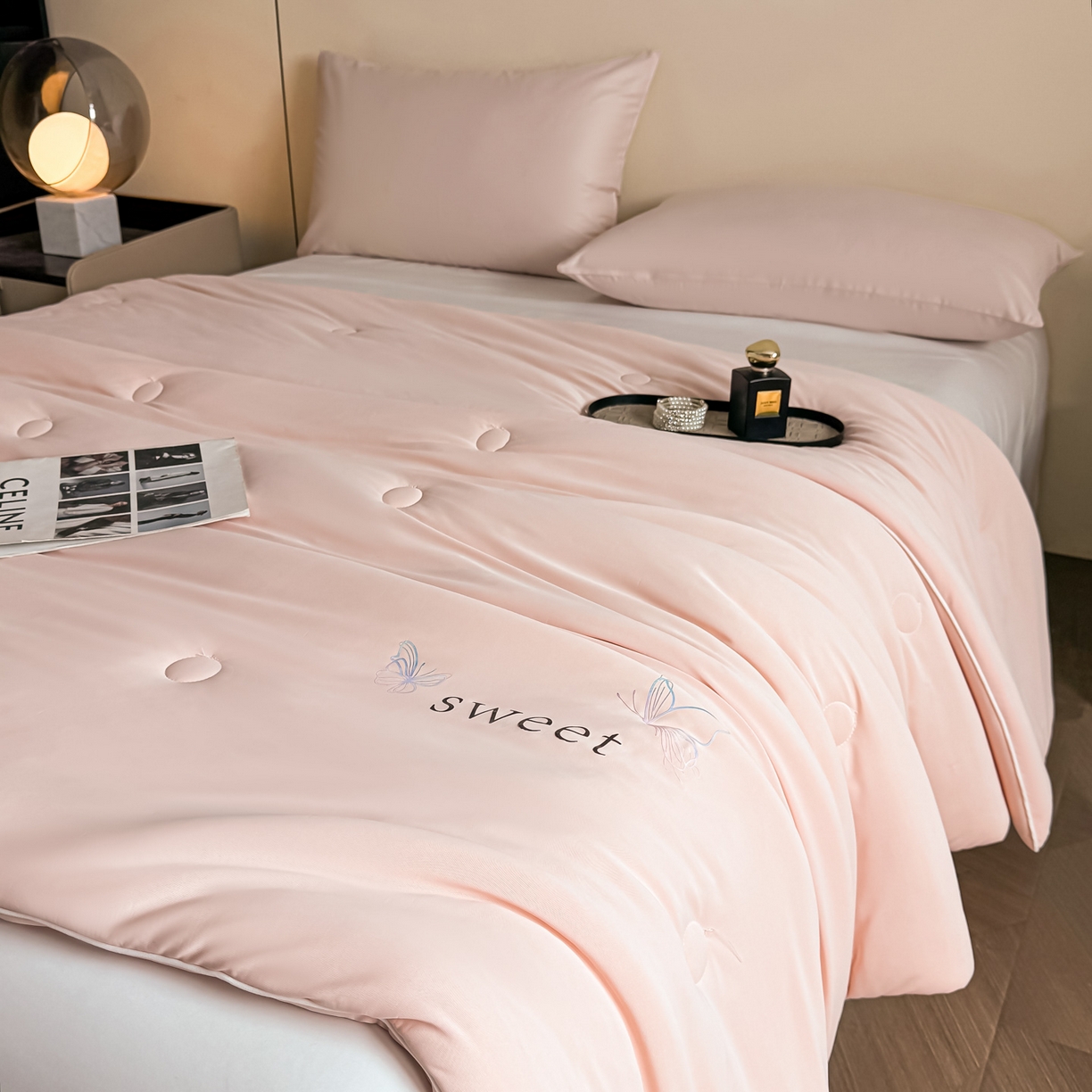 91家纺网 家纺一手货源 找家纺 遇见家居生活馆 2026新款凉感丝夏被夏凉被空调被-夏沫 夏沫-嫩粉蝴蝶