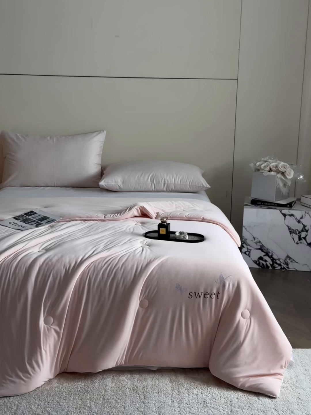 91家纺网 家纺一手货源 找家纺 遇见家居生活馆 2026新款凉感丝夏被夏凉被空调被-夏沫 夏沫-嫩粉蝴蝶