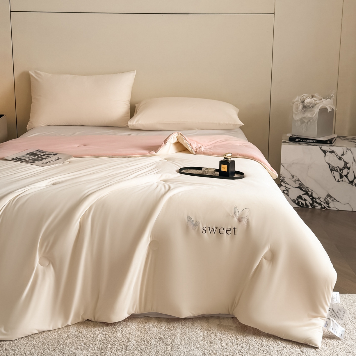 91家纺网 家纺一手货源 找家纺 遇见家居生活馆 2026新款凉感丝夏被夏凉被空调被-夏沫 夏沫-香槟蝴蝶