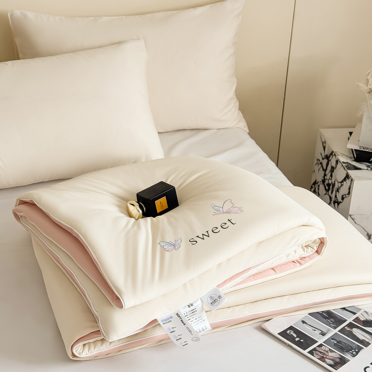 91家纺网 家纺一手货源 找家纺 遇见家居生活馆 2026新款凉感丝夏被夏凉被空调被-夏沫 夏沫-香槟蝴蝶