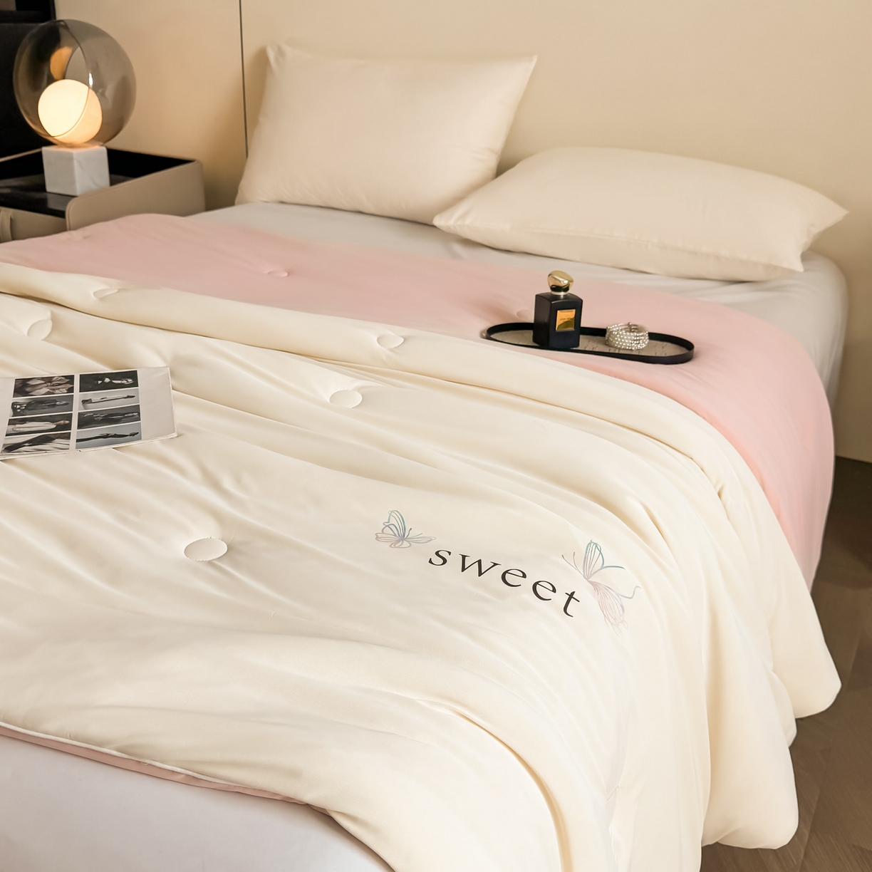 91家纺网 家纺一手货源 找家纺 遇见家居生活馆 2026新款凉感丝夏被夏凉被空调被-夏沫 夏沫-香槟蝴蝶