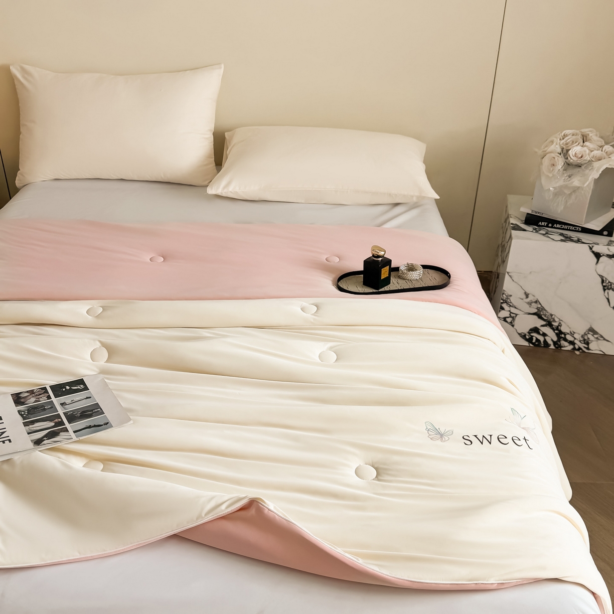 91家纺网 家纺一手货源 找家纺 遇见家居生活馆 2026新款凉感丝夏被夏凉被空调被-夏沫 夏沫-香槟蝴蝶