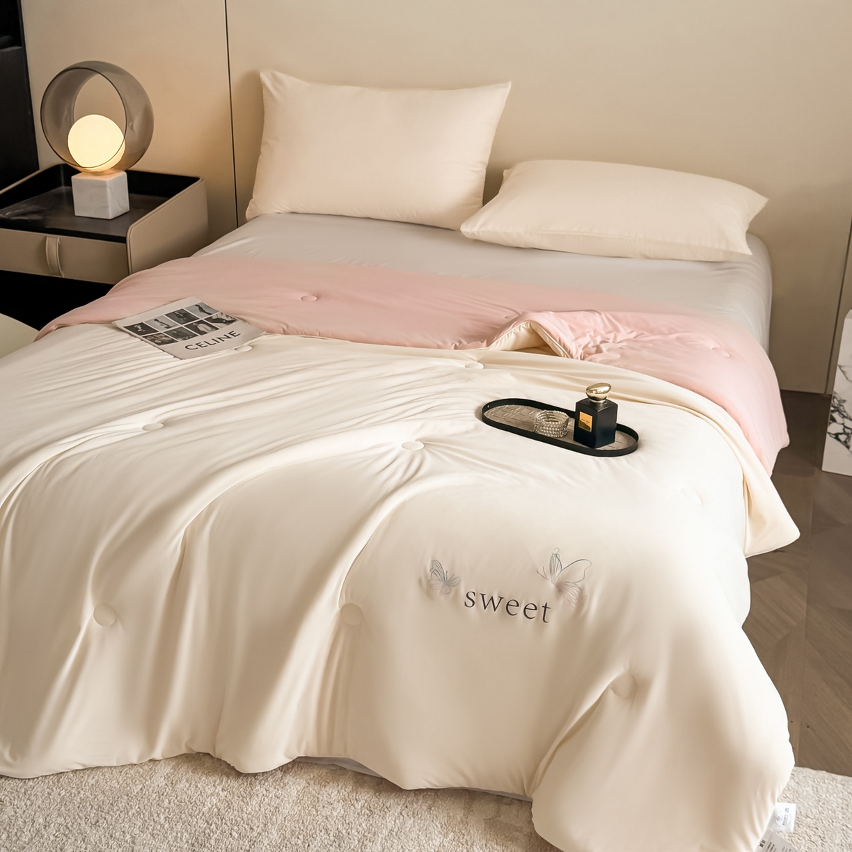 91家纺网 家纺一手货源 找家纺 遇见家居生活馆 2026新款凉感丝夏被夏凉被空调被-夏沫 夏沫-香槟蝴蝶