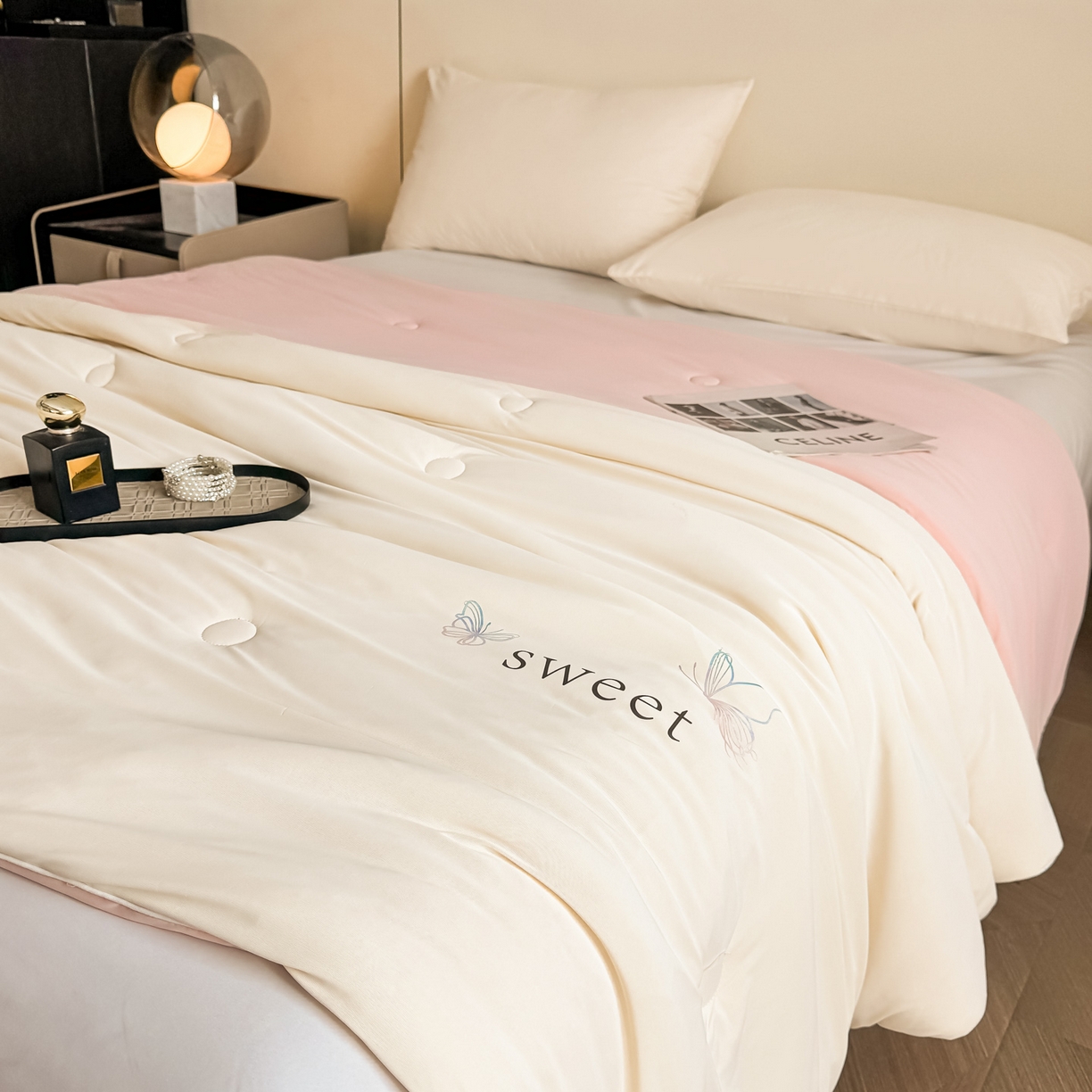 91家纺网 家纺一手货源 找家纺 遇见家居生活馆 2026新款凉感丝夏被夏凉被空调被-夏沫 夏沫-香槟蝴蝶