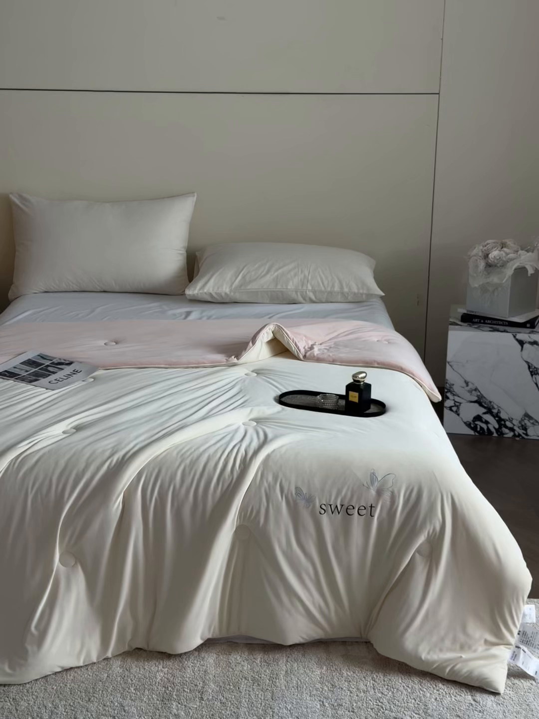 91家纺网 家纺一手货源 找家纺 遇见家居生活馆 2026新款凉感丝夏被夏凉被空调被-夏沫 夏沫-香槟蝴蝶