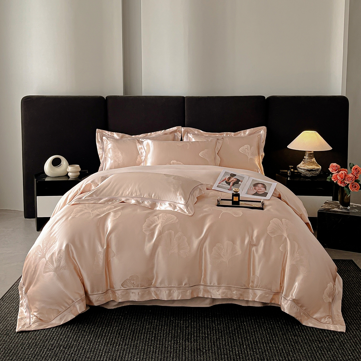 91家纺网 家纺一手货源 找家纺 （总）置顶家纺 2026新款栀夏银杏叶亲肤提花刺绣四件套