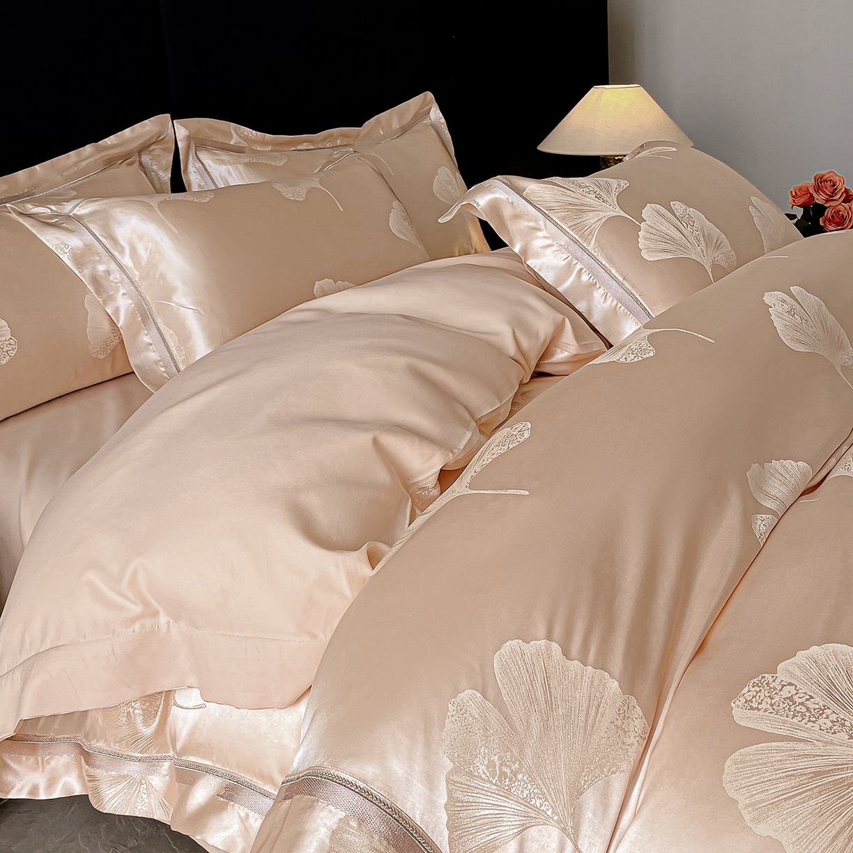 91家纺网 家纺一手货源 找家纺 （总）置顶家纺 2026新款栀夏银杏叶亲肤提花刺绣四件套