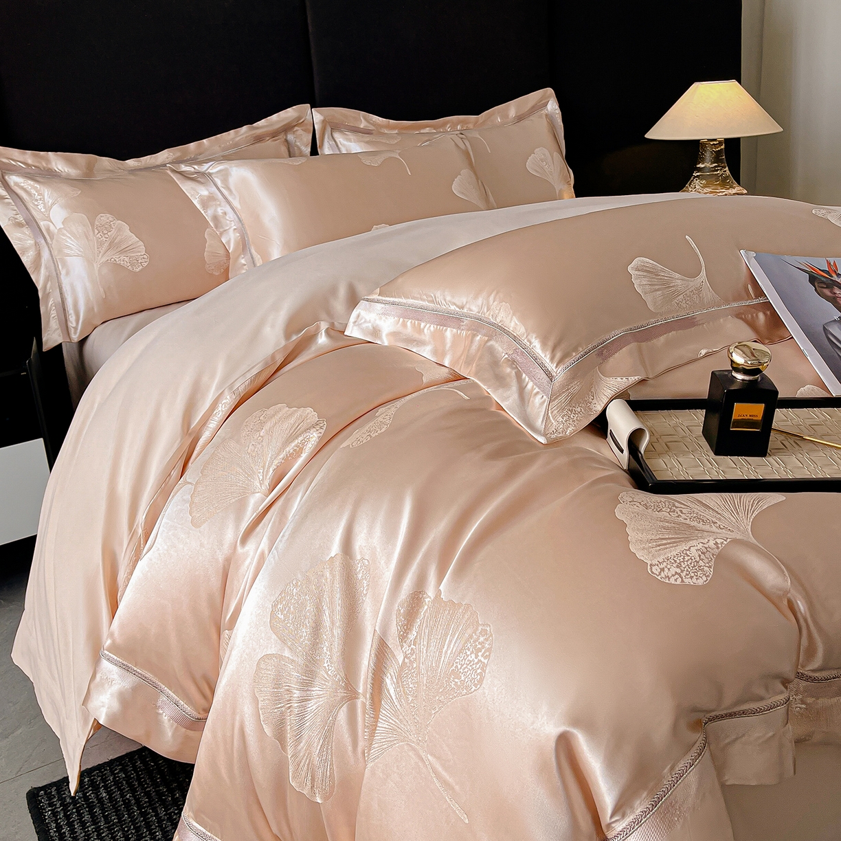 91家纺网 家纺一手货源 找家纺 （总）置顶家纺 2026新款栀夏银杏叶亲肤提花刺绣四件套