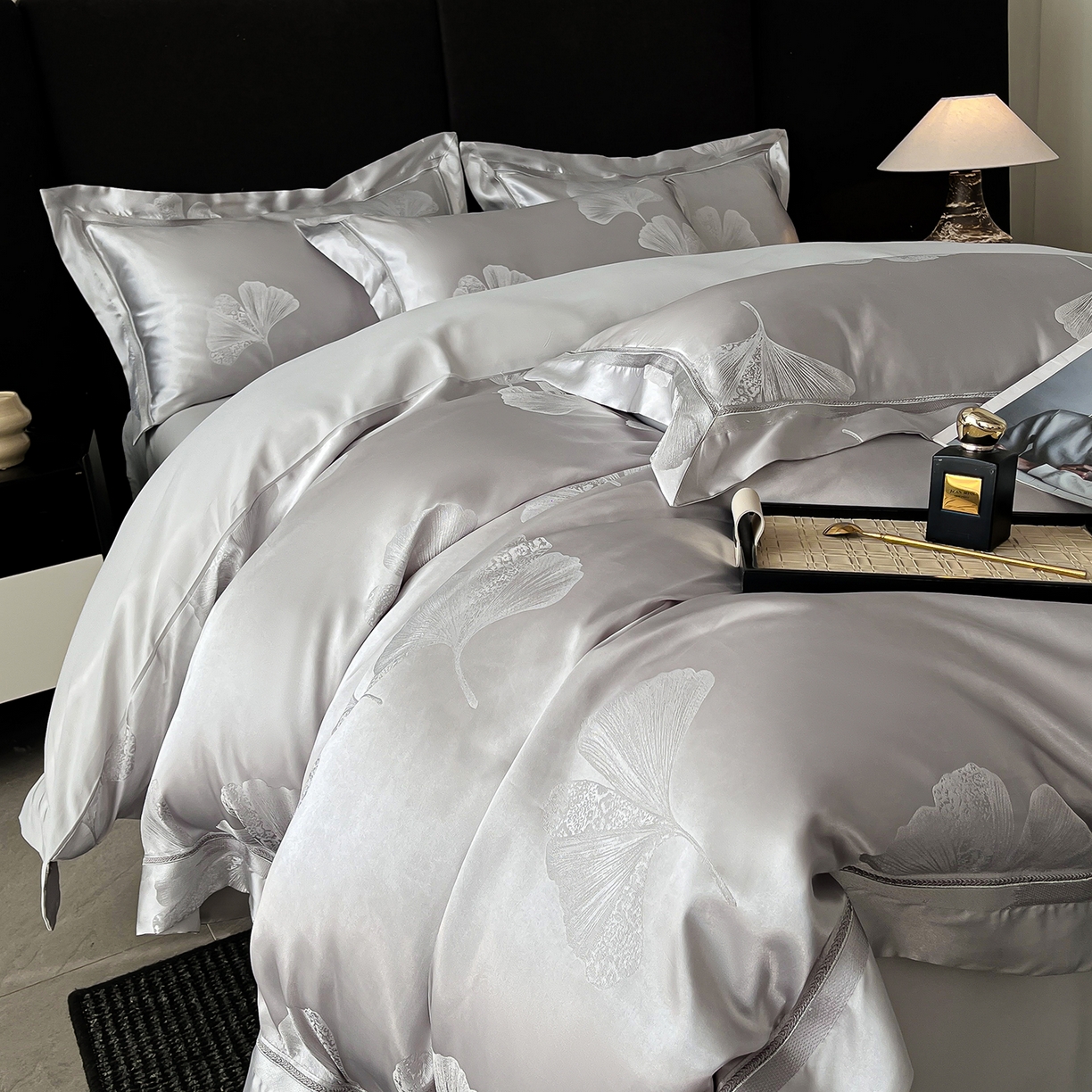 91家纺网 家纺一手货源 找家纺 （总）置顶家纺 2026新款栀夏银杏叶亲肤提花刺绣四件套