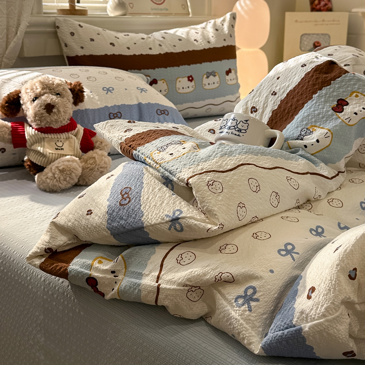 91家纺网 家纺一手货源 找家纺 （总）老K (原美阁） 2026新款费尔岛泡芙棉四件套简约款单被套四件套