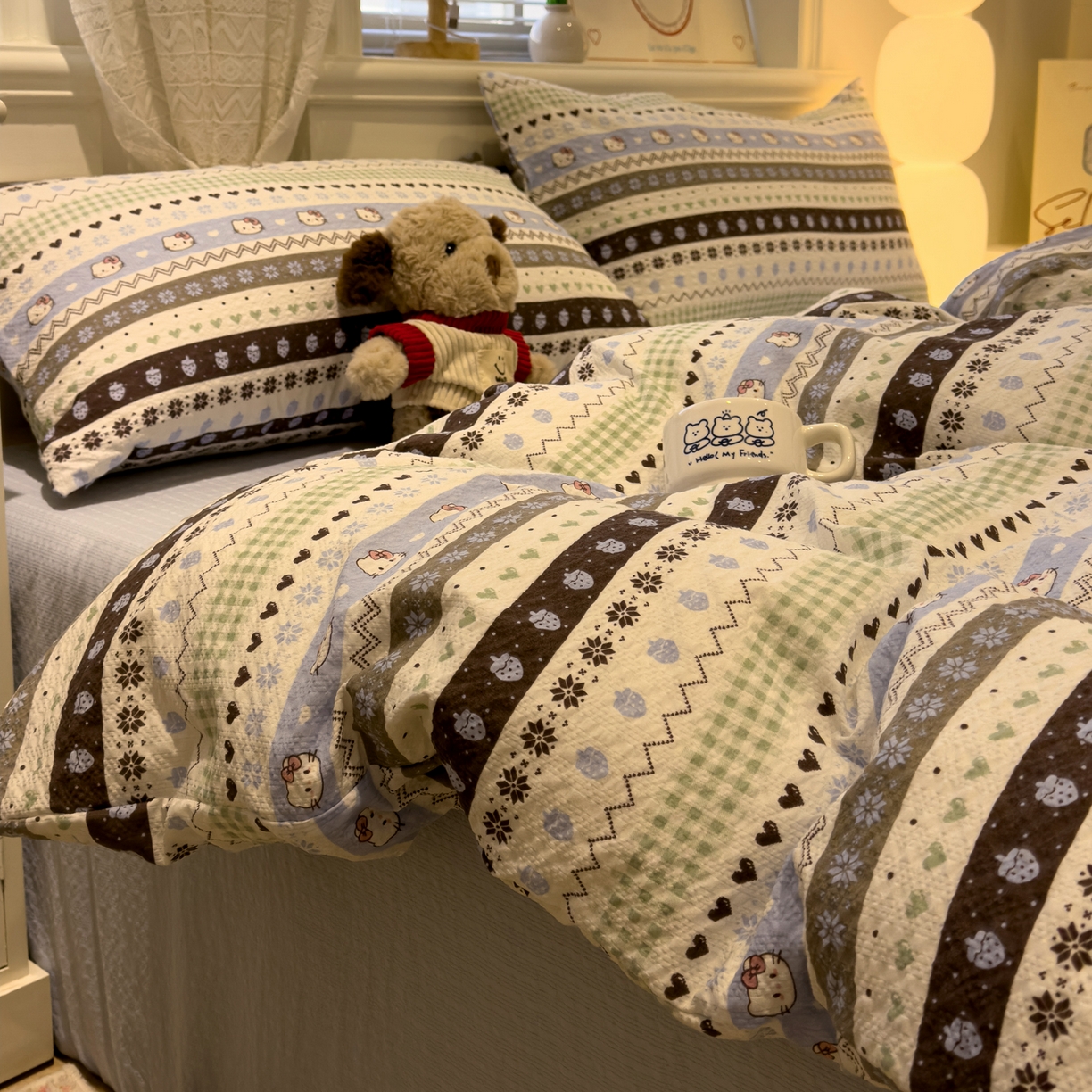 91家纺网 家纺一手货源 找家纺 （总）老K (原美阁） 2026新款费尔岛泡芙棉四件套简约款单被套四件套