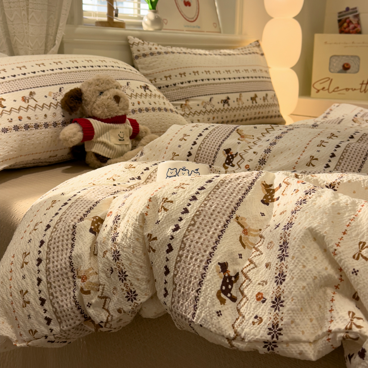 91家纺网 家纺一手货源 找家纺 （总）老K (原美阁） 2026新款费尔岛泡芙棉四件套简约款单被套四件套