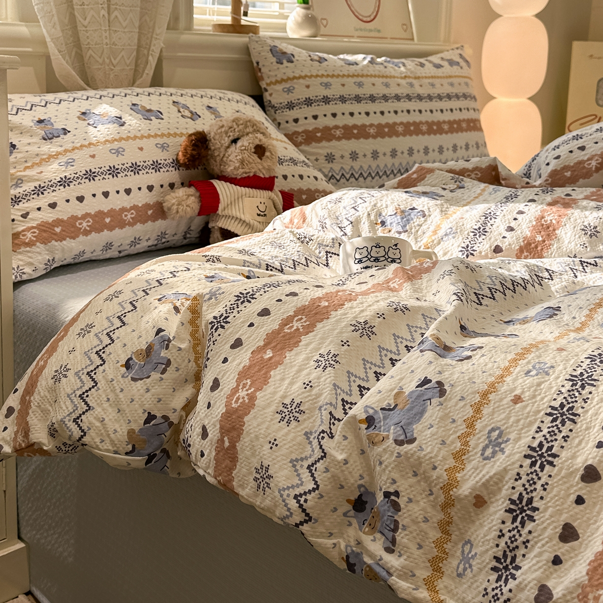 91家纺网 家纺一手货源 找家纺 （总）老K (原美阁） 2026新款费尔岛泡芙棉四件套简约款单被套四件套