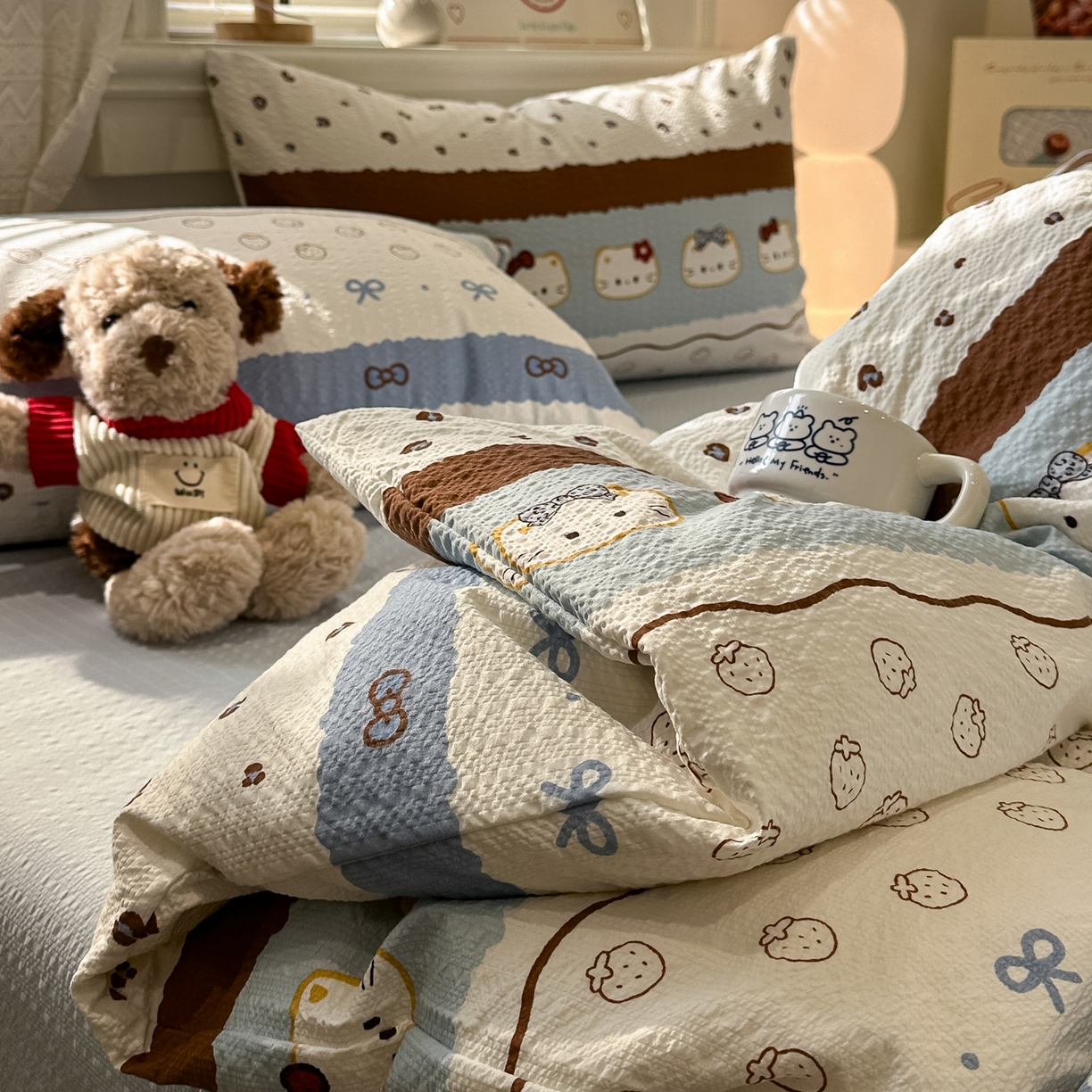 91家纺网 家纺一手货源 找家纺 老K (原美阁） 2026新款费尔岛泡芙棉四件套简约款单被套四件套 凯特日记