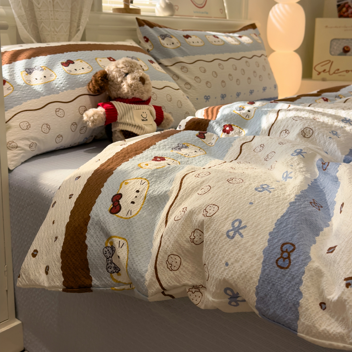 91家纺网 家纺一手货源 找家纺 老K (原美阁） 2026新款费尔岛泡芙棉四件套简约款单被套四件套 凯特日记