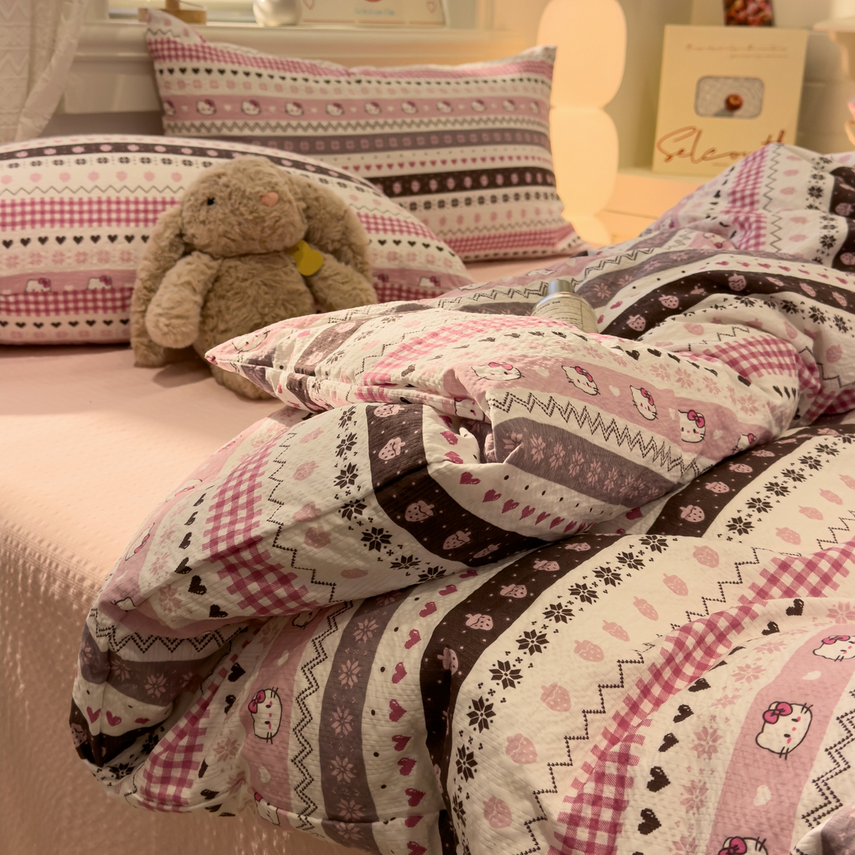 91家纺网 家纺一手货源 找家纺 老K (原美阁） 2026新款费尔岛泡芙棉四件套简约款单被套四件套 甜心凯特粉