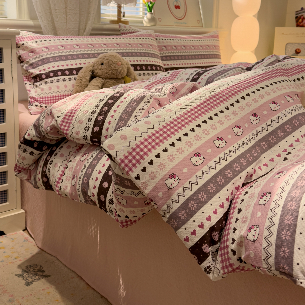 91家纺网 家纺一手货源 找家纺 老K (原美阁） 2026新款费尔岛泡芙棉四件套简约款单被套四件套 甜心凯特粉