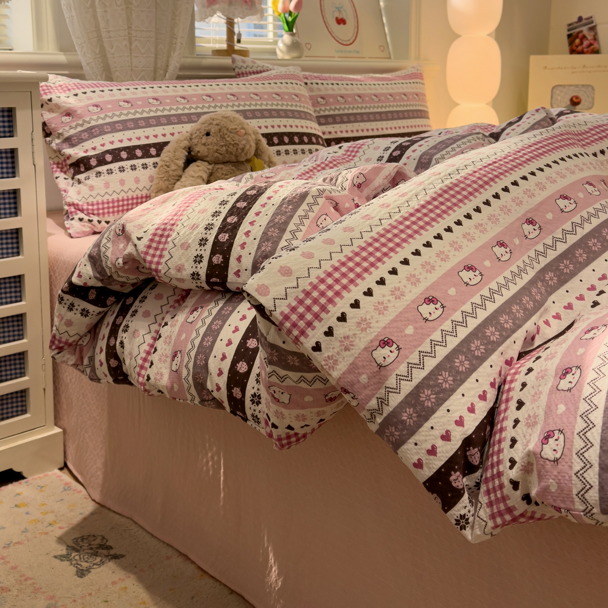 91家纺网 家纺一手货源 找家纺 老K (原美阁） 2026新款费尔岛泡芙棉四件套简约款单被套四件套 甜心凯特粉