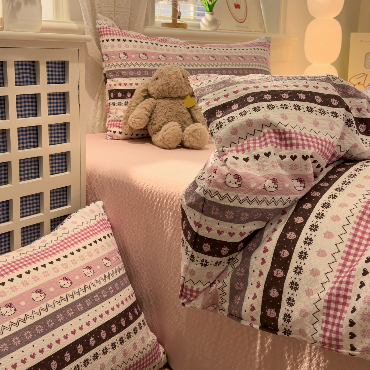 91家纺网 家纺一手货源 找家纺 老K (原美阁） 2026新款费尔岛泡芙棉四件套简约款单被套四件套 甜心凯特粉