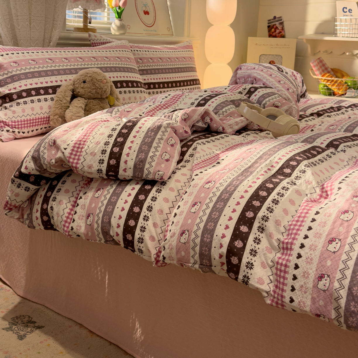 91家纺网 家纺一手货源 找家纺 老K (原美阁） 2026新款费尔岛泡芙棉四件套简约款单被套四件套 甜心凯特粉