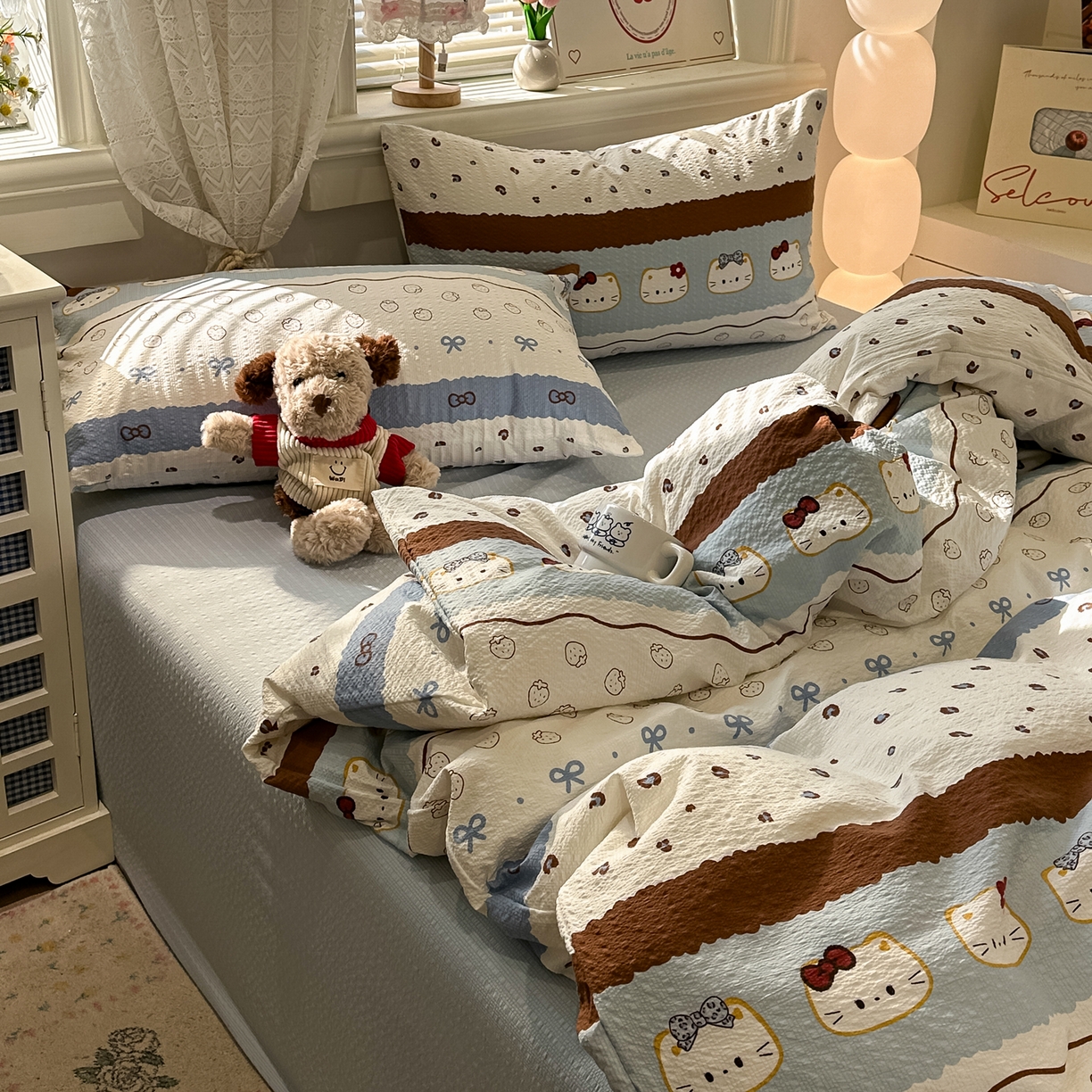 91家纺网 家纺一手货源 找家纺 老K (原美阁） 2026新款费尔岛泡芙棉四件套简约款单被套四件套 凯特日记