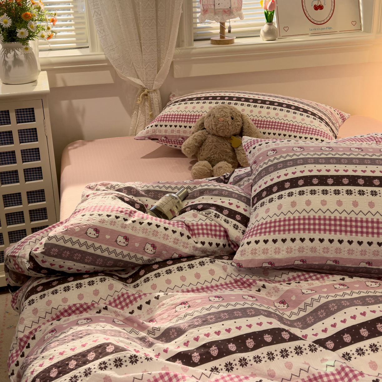 91家纺网 家纺一手货源 找家纺 老K (原美阁） 2026新款费尔岛泡芙棉四件套简约款单被套四件套 甜心凯特粉