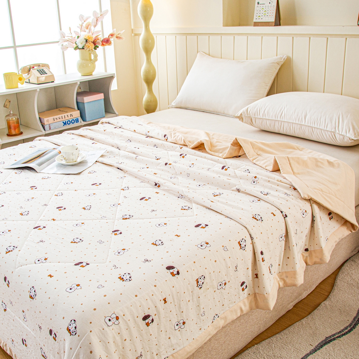 91家纺网 家纺一手货源 找家纺 美之润家纺 2026新款棉花新疆棉花被印花夏被学生单人宿舍夏被 萌犬暖绒