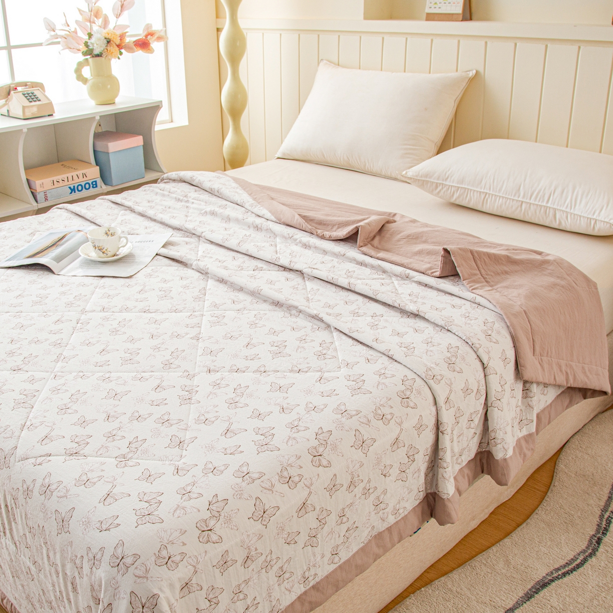 91家纺网 家纺一手货源 找家纺 美之润家纺 2026新款棉花新疆棉花被印花夏被学生单人宿舍夏被 暖棕蝶梦