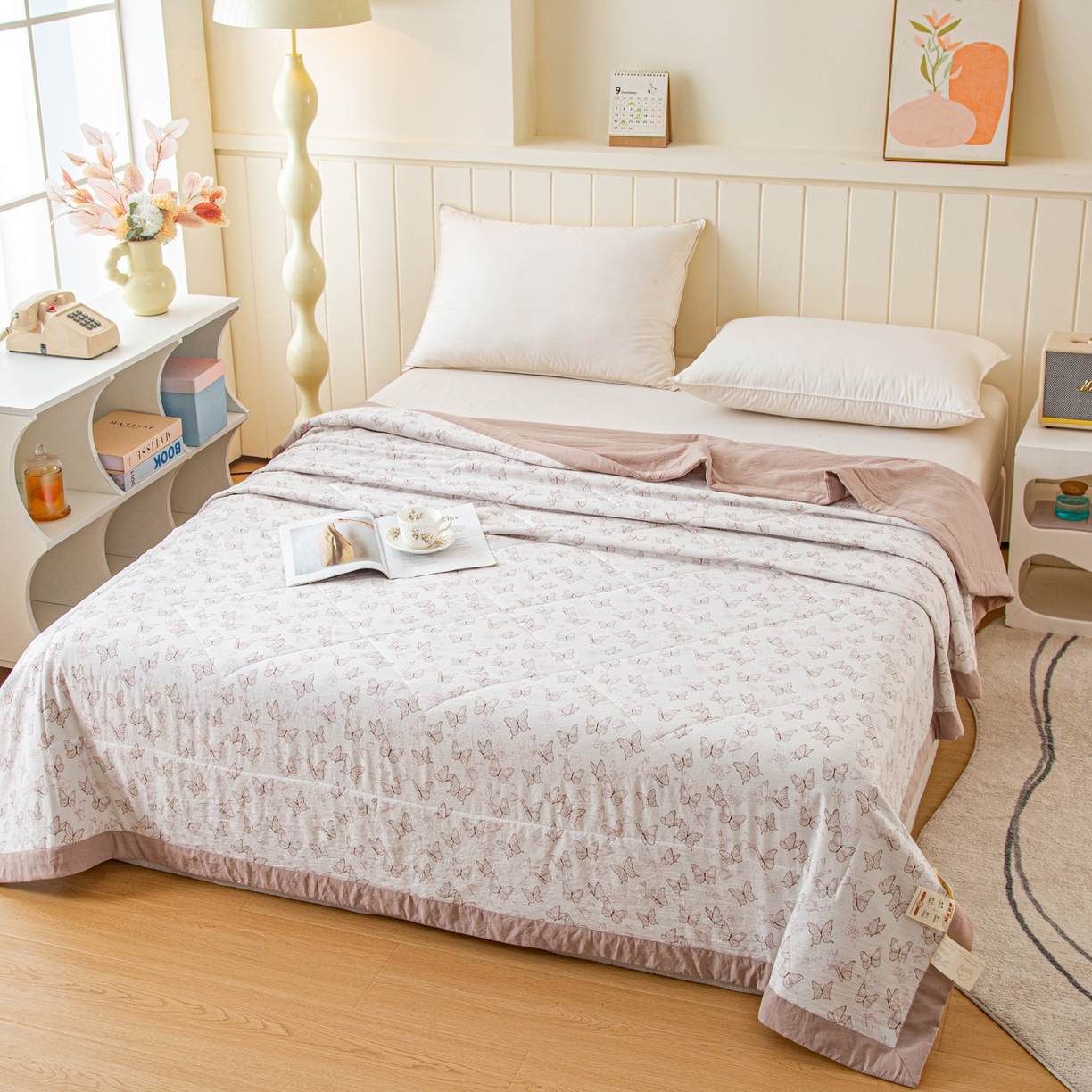 91家纺网 家纺一手货源 找家纺 美之润家纺 2026新款棉花新疆棉花被印花夏被学生单人宿舍夏被 暖棕蝶梦