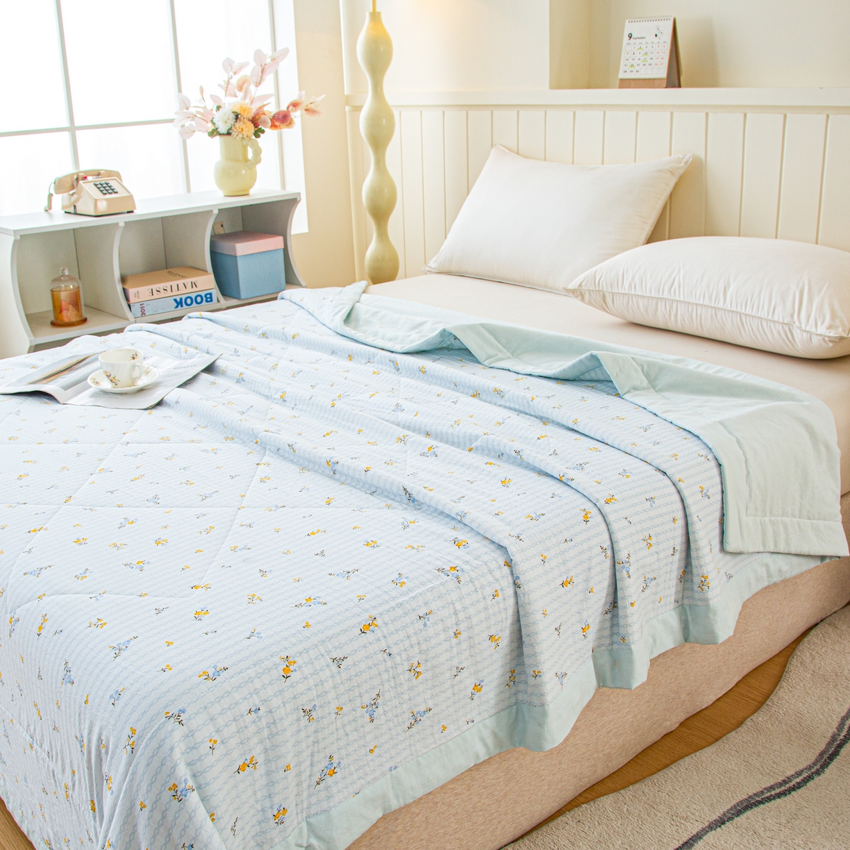 91家纺网 家纺一手货源 找家纺 美之润家纺 2026新款棉花新疆棉花被印花夏被学生单人宿舍夏被 浅蓝碎花