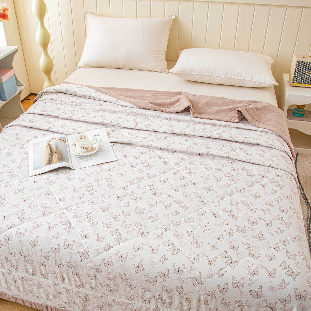 91家纺网 家纺一手货源 找家纺 美之润家纺 2026新款棉花新疆棉花被印花夏被学生单人宿舍夏被 暖棕蝶梦