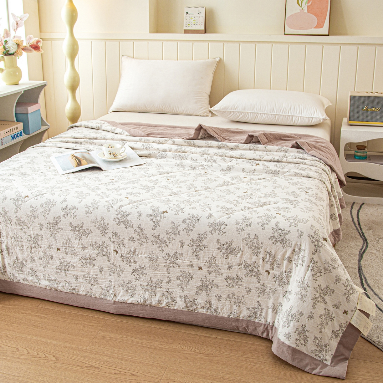 91家纺网 家纺一手货源 找家纺 美之润家纺 2026新款棉花新疆棉花被印花夏被学生单人宿舍夏被 素秋